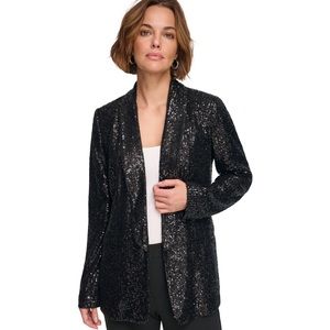 DKNY Women's Sequin Open-Front Shawl-Collar Blazer in Black